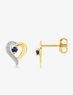 Boucles d'oreilles cœur or jaune 750 ‰, saphir et rhodium SO OR