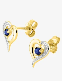 Boucles d'oreilles cœur or jaune 750 ‰, saphir et rhodium SO OR