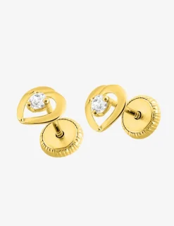 Boucles d'oreilles cœur or jaune 750 ‰ et oxyde de zirconium SO OR