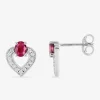 Boucles d'oreilles cœur or blanc 375‰, oxydes de zirconium et rubis SO OR