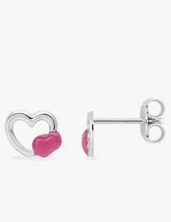 Boucles d'oreilles cœurs argent 925 ‰ laque rose SO OR