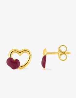 Boucles d'oreilles cœurs or jaune 375‰ et laque SO OR