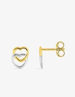 Boucles d'oreilles cœurs or jaune 750 ‰ et rhodium SO OR