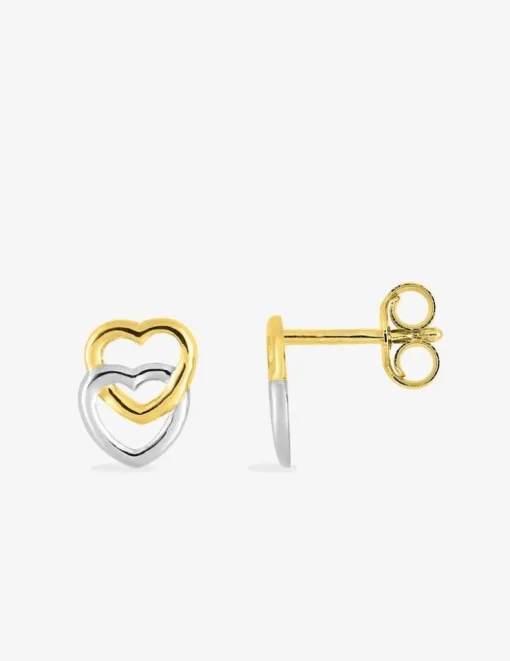 Boucles d'oreilles cœurs or jaune 750 ‰ et rhodium SO OR