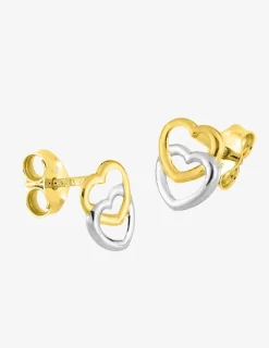 Boucles d'oreilles cœurs or jaune 750 ‰ et rhodium SO OR