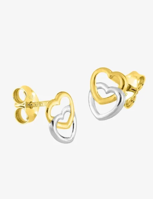 Boucles d'oreilles cœurs or jaune 750 ‰ et rhodium SO OR