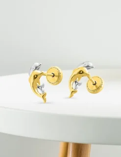Boucles d'oreilles dauphin bicolores or 750 ‰ SO OR
