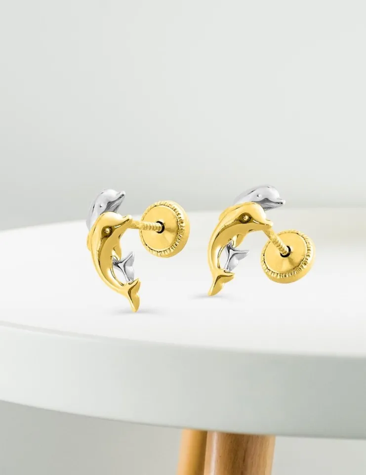 Boucles d'oreilles dauphin bicolores or 750 ‰ SO OR