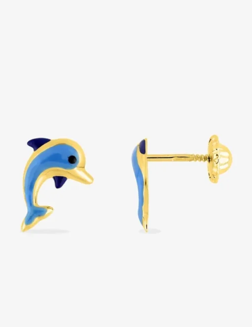 Boucles d'oreilles dauphin or jaune 375‰ et laque SO OR