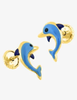 Boucles d'oreilles dauphin or jaune 375‰ et laque SO OR