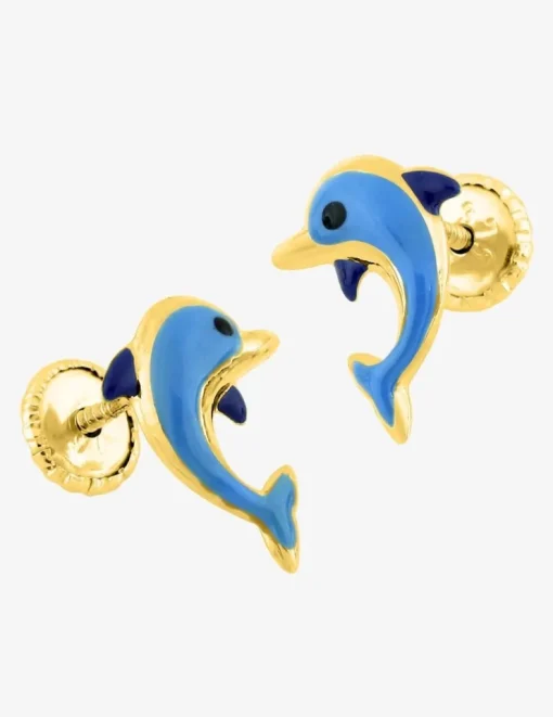 Boucles d'oreilles dauphin or jaune 375‰ et laque SO OR