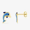 Boucles d'oreilles dauphin or jaune 750‰ et laque bleue SO OR