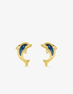 Boucles d'oreilles dauphin or jaune 375‰ et laque SO OR