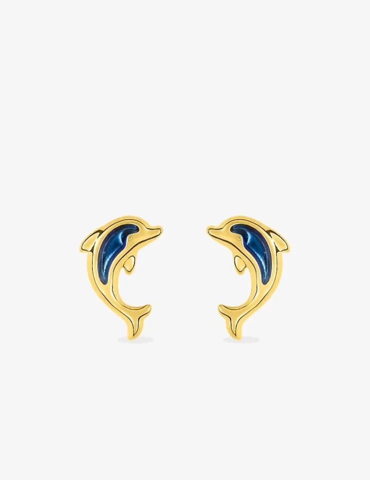 Boucles d'oreilles dauphin or jaune 375‰ et laque SO OR