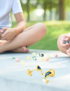 Boucles d'oreilles dauphin or jaune 375‰ et laque SO OR