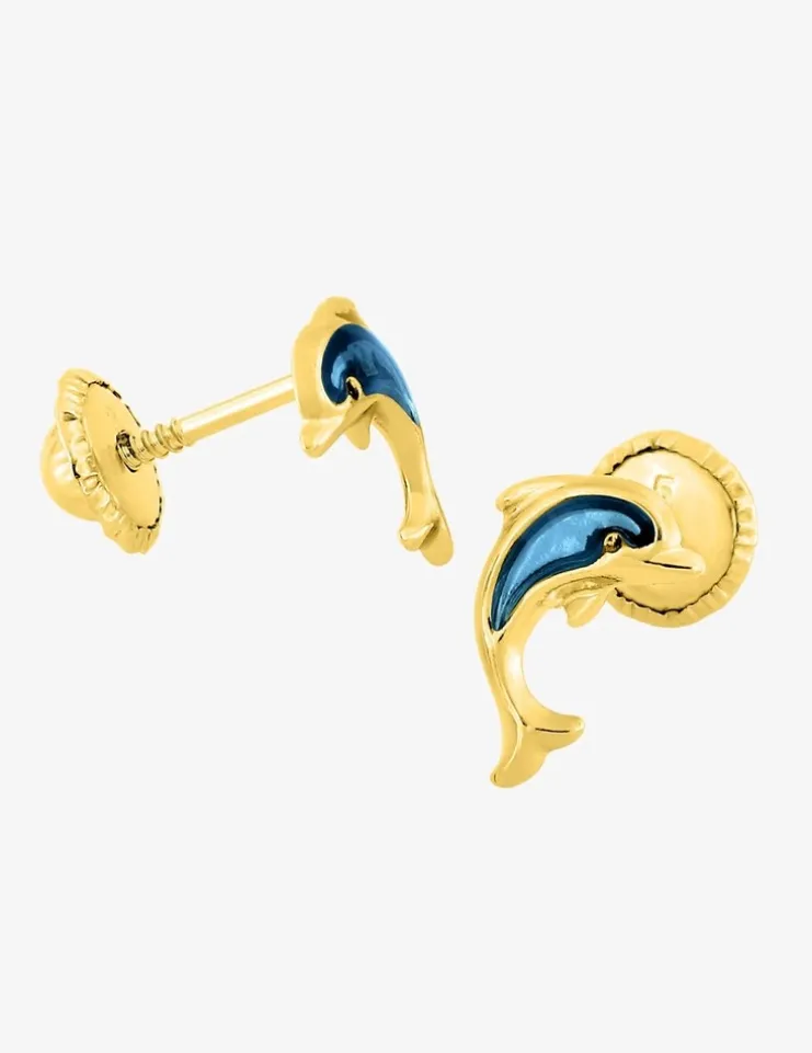 Boucles d'oreilles dauphin or jaune 375‰ et laque SO OR