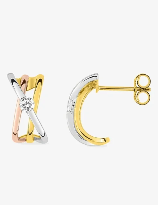 Boucles d'oreilles demi-créoles en or 375‰ et oxyde de zirconium SO OR