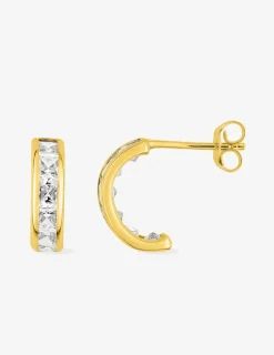 Boucles d'oreilles demi-créoles en or jaune 375‰ et oxyde de zirconium SO OR