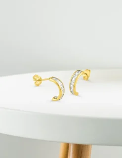 Boucles d'oreilles demi-créoles en or jaune 375‰ et oxyde de zirconium SO OR