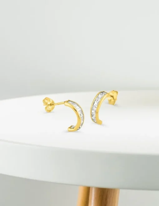 Boucles d'oreilles demi-créoles en or jaune 375‰ et oxyde de zirconium SO OR