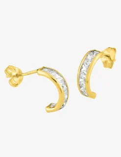 Boucles d'oreilles demi-créoles en or jaune 375‰ et oxyde de zirconium SO OR