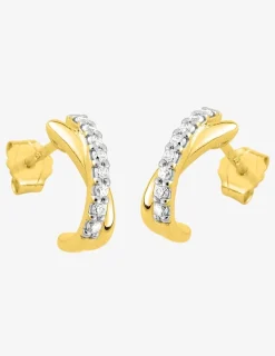 Boucles d'oreilles demi-créoles anneaux croisés bicolores 1 mm plaqué or, rhodium et oxyde de zirconium SO OR