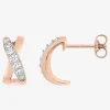 Boucles d'oreilles demi-créoles anneaux croisés bicolores plaqué or rose, rhodium et oxyde de zirconium SO OR