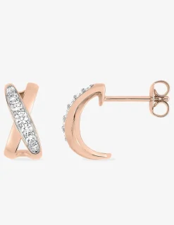 Boucles d'oreilles demi-créoles anneaux croisés bicolores plaqué or rose, rhodium et oxyde de zirconium SO OR