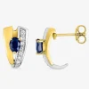 Boucles d'oreilles demi-créoles bicolores or 375‰, saphir et oxydes de zirconium SO OR