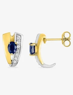 Boucles d'oreilles demi-créoles bicolores or 375‰, saphir et oxydes de zirconium SO OR