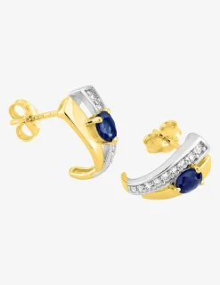 Boucles d'oreilles demi-créoles bicolores or 375‰, saphir et oxydes de zirconium SO OR