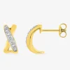 Boucles d'oreilles demi-créoles anneaux croisés bicolores 2 mm plaqué or, rhodium et oxyde de zirconium SO OR