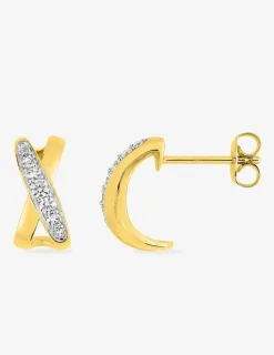 Boucles d'oreilles demi-créoles anneaux croisés bicolores 2 mm plaqué or, rhodium et oxyde de zirconium SO OR