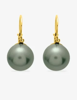 Boucles d'oreilles dormeuses or jaune 750‰ et perle de culture de Tahiti 9 mm SO OR