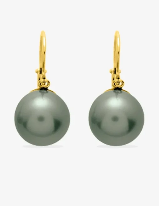 Boucles d'oreilles dormeuses or jaune 750‰ et perle de culture de Tahiti 9 mm SO OR
