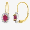 Boucles d'oreilles dormeuses or jaune 375 ‰, rhodium, rubis et oxyde de zirconium SO OR