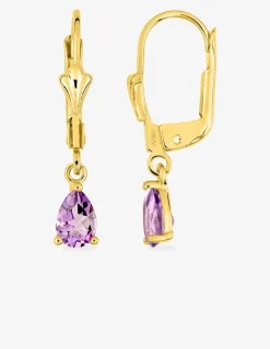 Boucles d'oreilles dormeuses or jaune 375 ‰ et améthyste SO OR