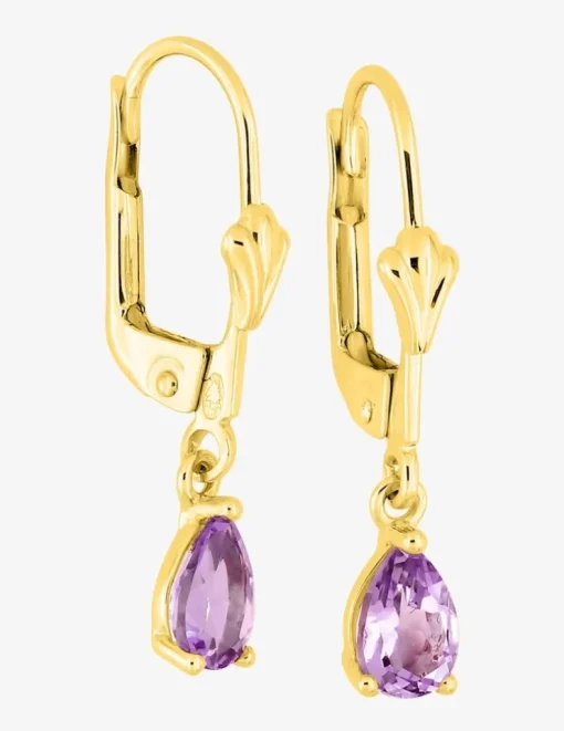 Boucles d'oreilles dormeuses or jaune 375 ‰ et améthyste SO OR