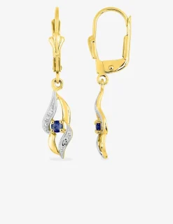 Boucles d'oreilles dormeuses or jaune 750 ‰, saphir et rhodium SO OR