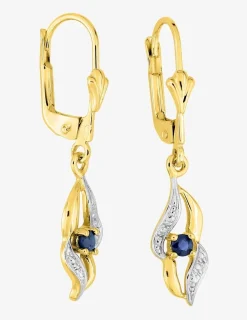 Boucles d'oreilles dormeuses or jaune 750 ‰, saphir et rhodium SO OR