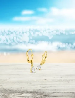 Boucles d'oreilles dormeuses or jaune 750 ‰, oxyde de zirconium SO OR