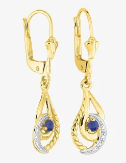 Boucles d'oreilles dormeuses or jaune 375 ‰, rhodium et saphir SO OR