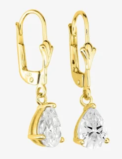Boucles d'oreilles dormeuses oxyde de zirconium poire et or jaune 750‰ SO OR