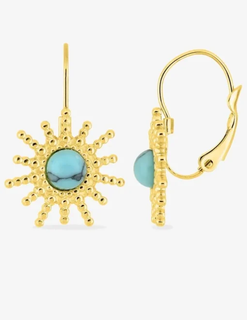 Boucles d'oreilles dormeuses en acier doré, turquoise SO OR