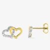 Boucles d'oreilles double cœur en or jaune 375‰ rhodié et oxyde de zirconium SO OR