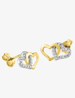 Boucles d'oreilles double cœur en or jaune 375‰ rhodié et oxyde de zirconium SO OR
