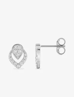 Boucles d'oreilles double feuille or blanc 375‰ et oxydes de zirconium SO OR
