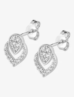 Boucles d'oreilles double feuille or blanc 375‰ et oxydes de zirconium SO OR