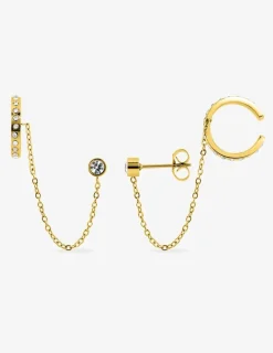 Boucles d'oreilles ear cuff acier doré et cristaux blancs SO OR
