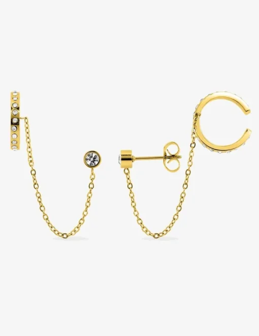 Boucles d'oreilles ear cuff acier doré et cristaux blancs SO OR